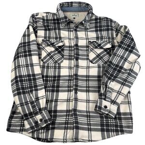 Sherpa Lined Plaid Flannel Jacket XL Black White Button Front Cozy Shirt Jacket